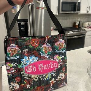 Ed Hardy Multicolor Graphic large Shoulder Bag with Pouch